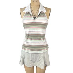 Vtg Retro 90's Halter Top Striped Collared Sz XL Preppy Classic Academia